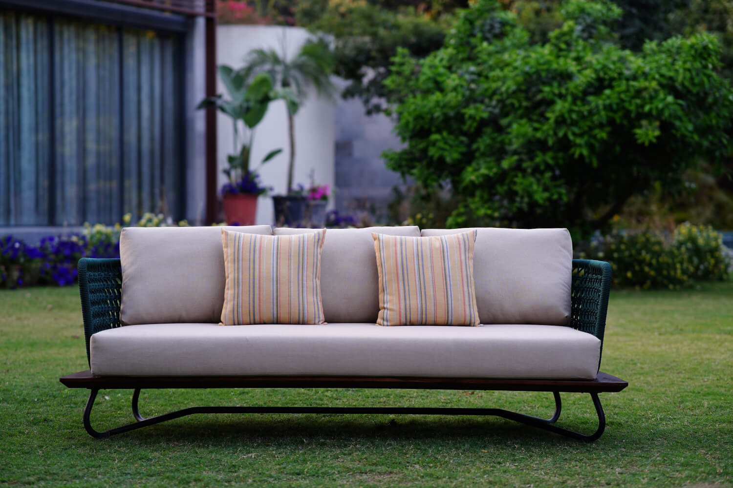 Boulder 3 Seater Sofa Green & Beige